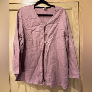 J.Jill Linen Women's Muted Rose Button-Up Top V-Neck Flowing / LP